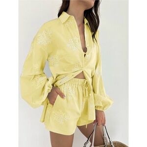 Commense Plant Embroidery Casual Shorts SET✨